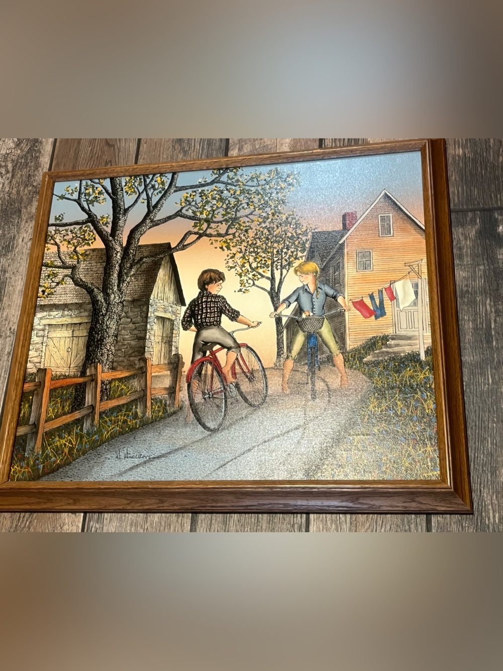 “Puppy Love” Semigraph on canvas by H. Hargrove.